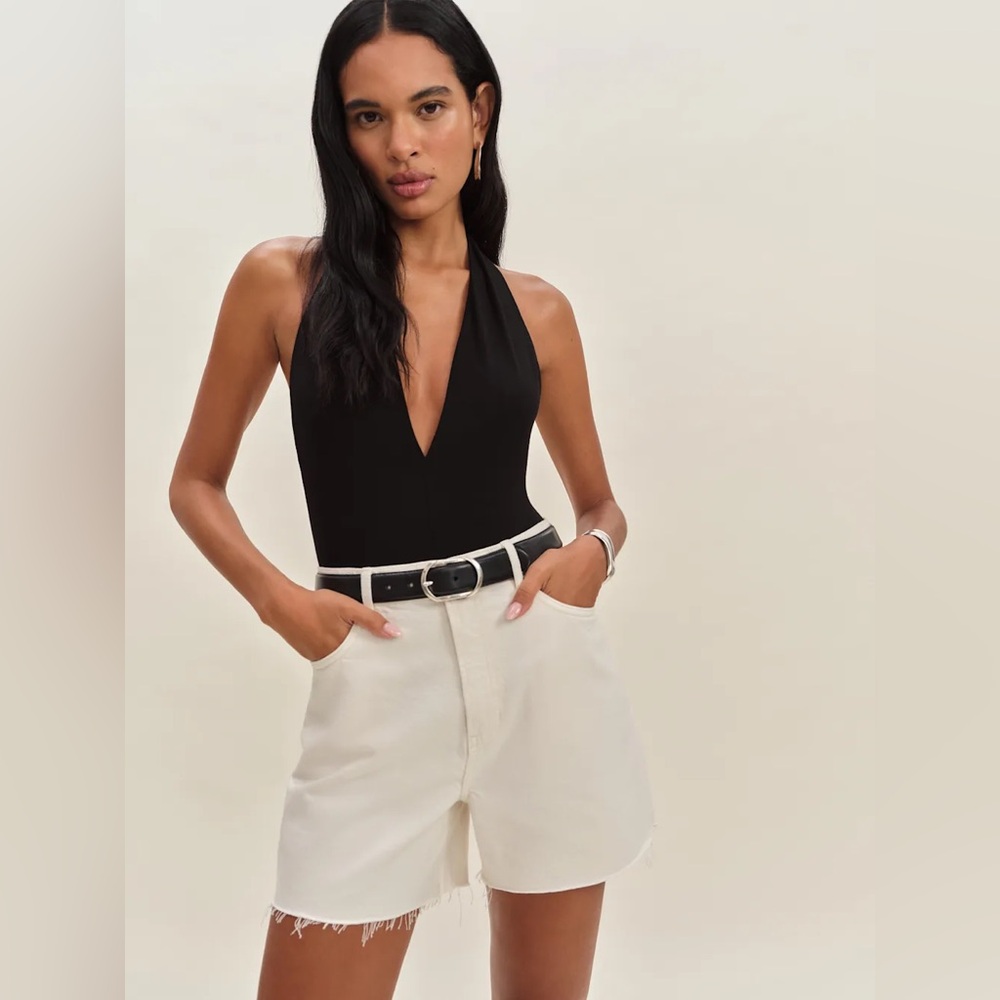 Reformation Saige High Rise 4” Jean Shorts Ivory - Size 25 NWT